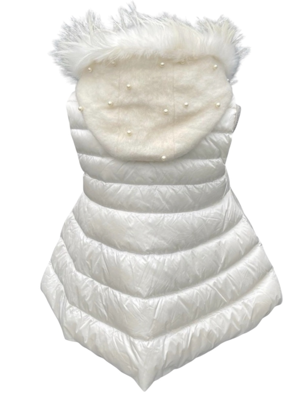 Ivory Zip Off Hood with Pearls/Faux Fur Down Puffer Vest (M)